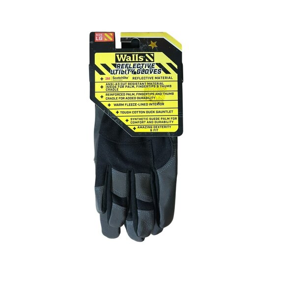 NEW Walls Men’s Reflective Utility Gloves Black 3M Scotchlite High-Vis Size L - Picture 1 of 6